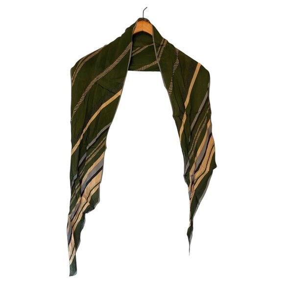 Anne Klein Green Gold Strip Women's Scarf 10"x68" Shear Thin Wrap Scarf - Picture 1 of 12
